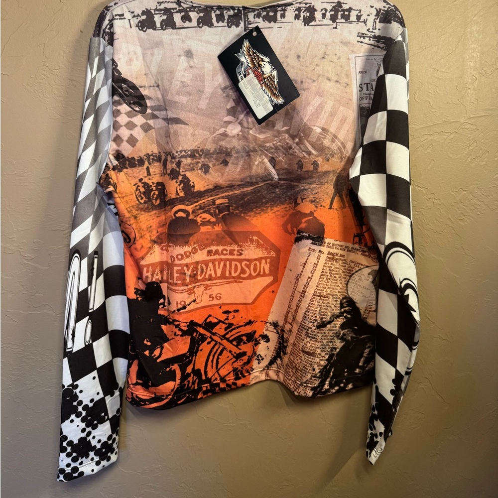Women’s Racing Harley-Davidson Orange and Black Checkered Long Sleeve